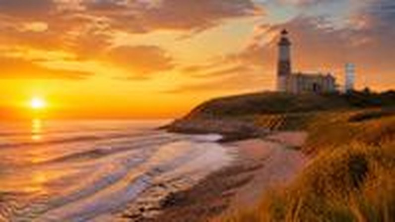 Montauk Point coastline at golden hour